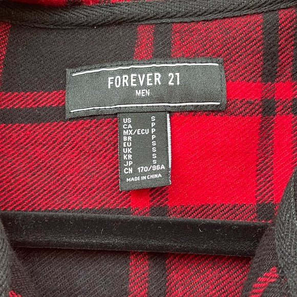 Red Plaid Forever 21 Long Sleeve Button Up Hoodie Size Small - Picture 3 of 5